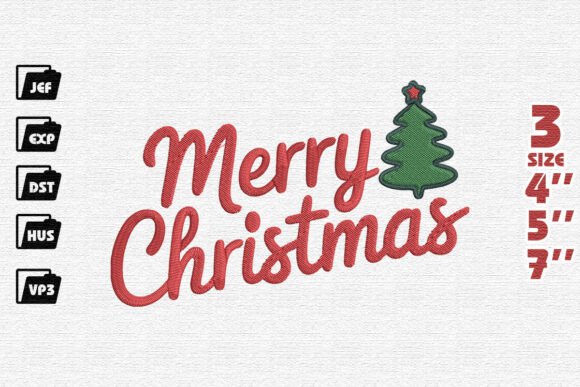 Merry Christmas Script with Tree Embroidery Design Review
